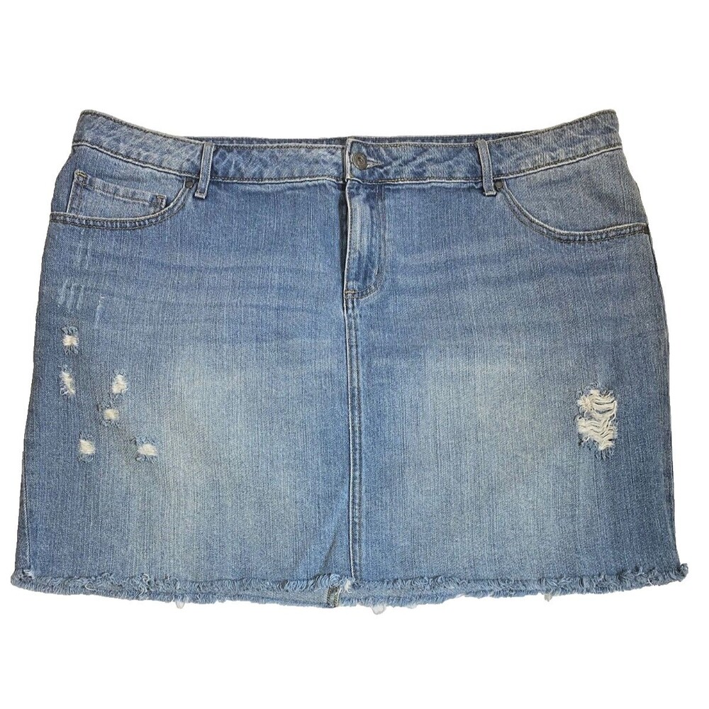 Melrose & Market Jeans Mini Skirt~18W~Distressed Ripped Denim Fringe~NICE